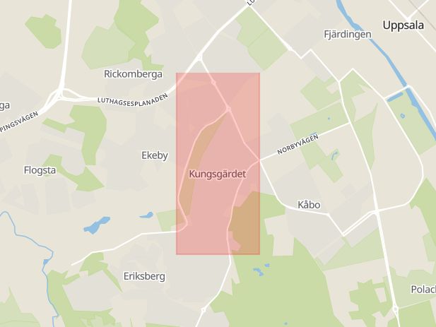 Karta som med röd fyrkant ramar in Karlsrogatan, Uppsala, Uppsala län