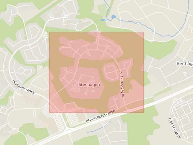 Karta som med röd fyrkant ramar in Stenhagsvägen, Uppsala, Uppsala län