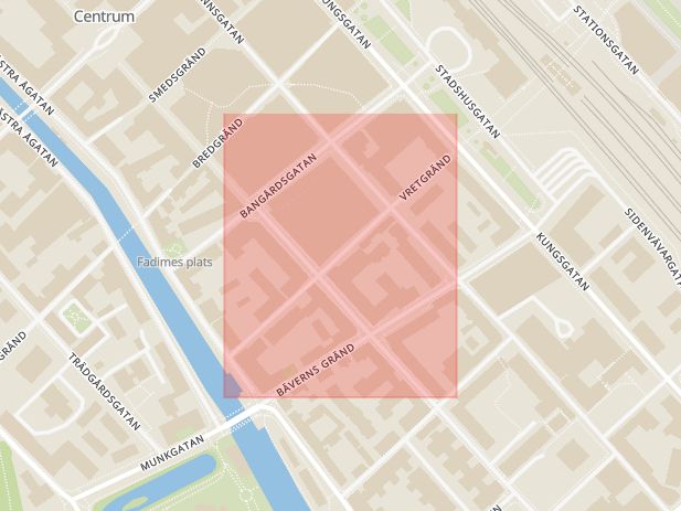 Karta som med röd fyrkant ramar in Vretgränd, Uppsala, Uppsala län