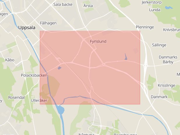 Karta som med röd fyrkant ramar in Boländerna, Uppsala, Uppsala län