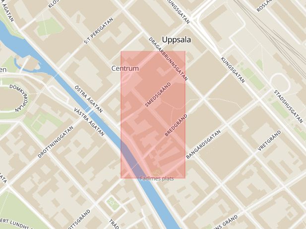 Karta som med röd fyrkant ramar in Konditoriet, Kungsängsgatan, Uppsala, Uppsala län