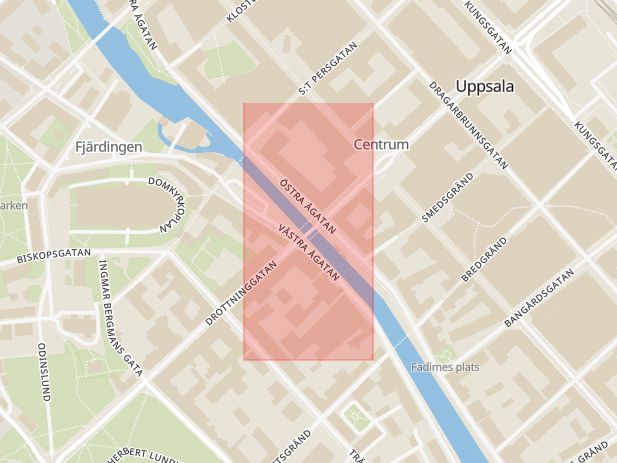 Karta som med röd fyrkant ramar in Uppsala, Nybron, Uppsala län