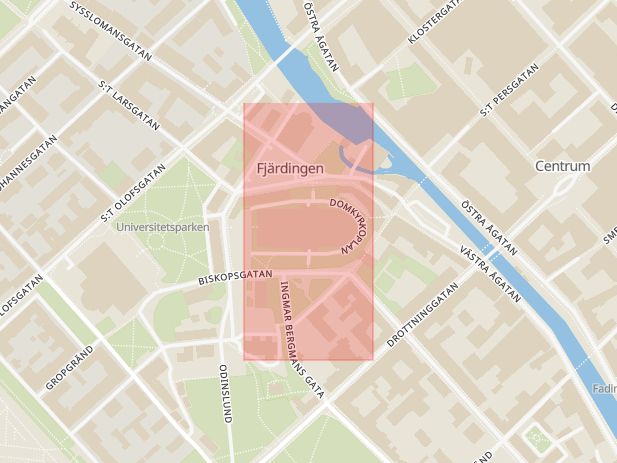 Karta som med röd fyrkant ramar in Domkyrkan, Utsikten, Uppsala, Uppsala län