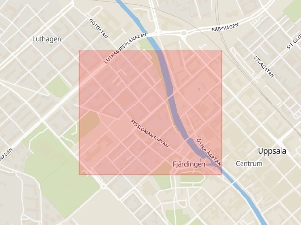 Karta som med röd fyrkant ramar in Skolgatan, Uppsala, Uppsala län