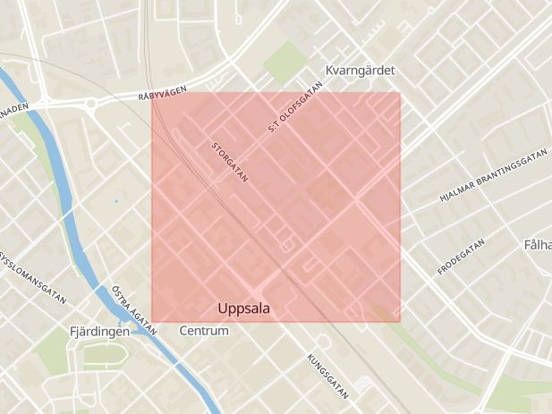 Karta som med röd fyrkant ramar in Persgatan, Uppsala, Uppsala län