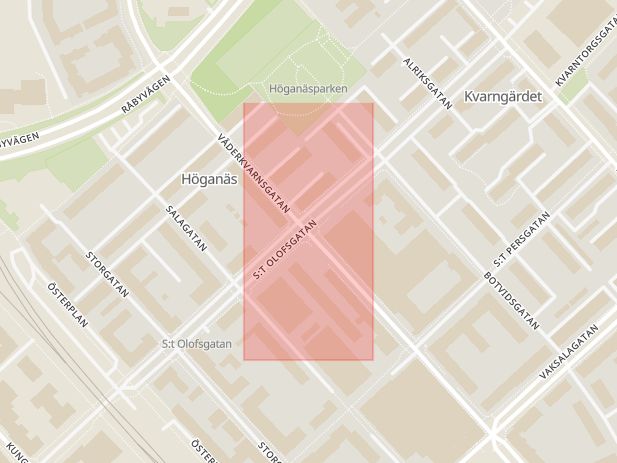 Karta som med röd fyrkant ramar in Väderkvarnsgatan, Olofsgatan, Uppsala, Uppsala län