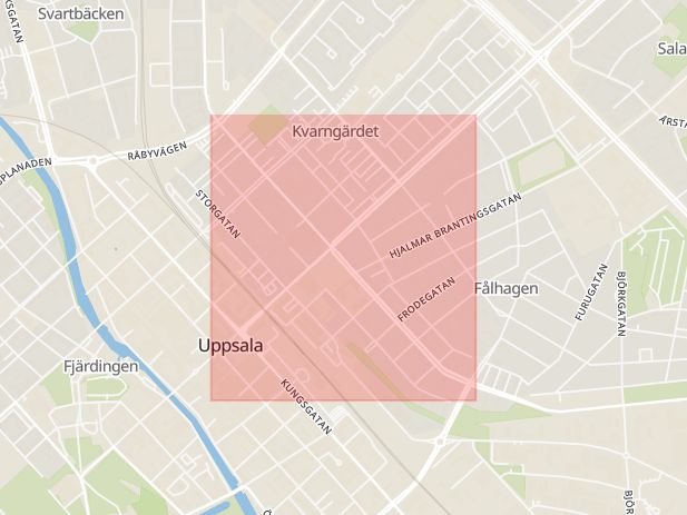 Karta som med röd fyrkant ramar in Stora Torget, Väderkvarnsgatan, Uppsala, Uppsala län