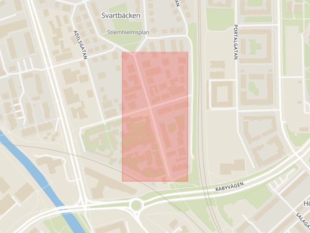 Karta som med röd fyrkant ramar in Timmermansgatan, Uppsala, Uppsala län