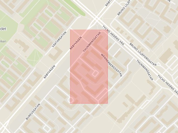 Karta som med röd fyrkant ramar in Lenngrensgatan, Uppsala, Uppsala län