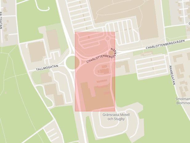 Karta som med röd fyrkant ramar in Charlottenberg, Circlek, Eda, Värmlands län