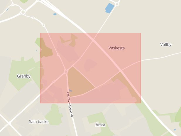 Karta som med röd fyrkant ramar in Vaksala, Uppsala, Uppsala län