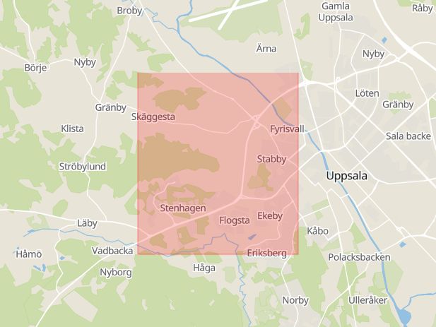 Karta som med röd fyrkant ramar in Librobäck, Uppsala, Uppsala län