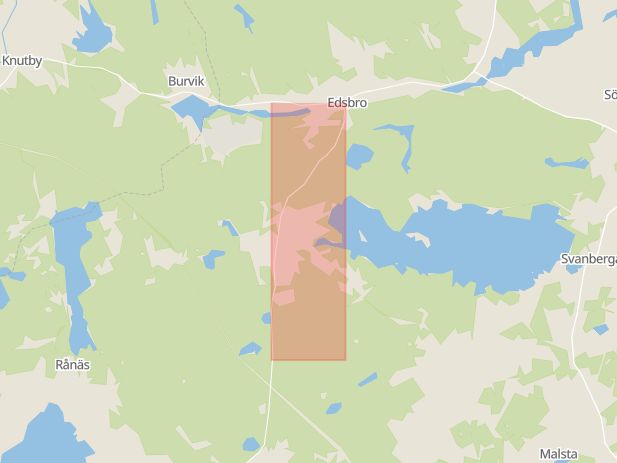 Karta som med röd fyrkant ramar in Edsbro, Roslagsvägen, Norrtälje, Stockholms län