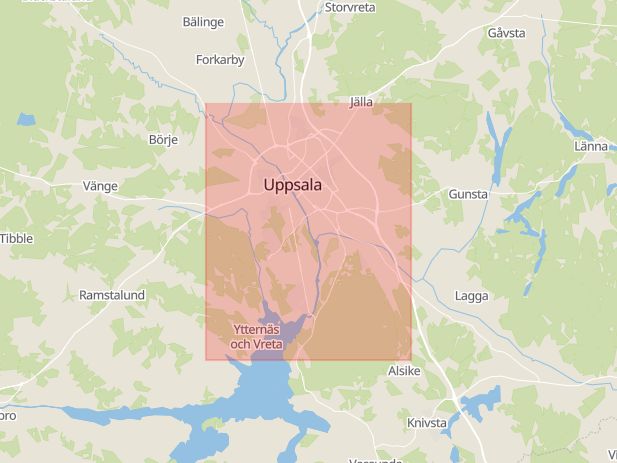 Karta som visar ungefär var händelsen Rån: Under natten greps två män efter att ha rånat en taxichaufför på dennes taxibil i centrala Uppsala. inträffat