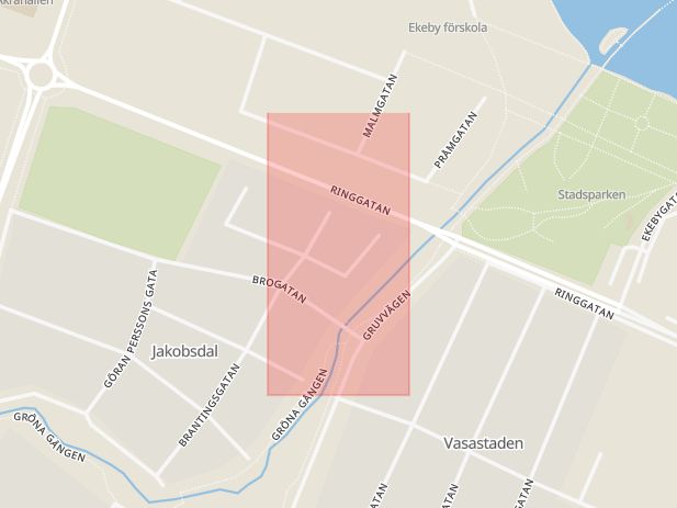 Karta som med röd fyrkant ramar in Nordstedtsgatan, Sala, Västmanlands län