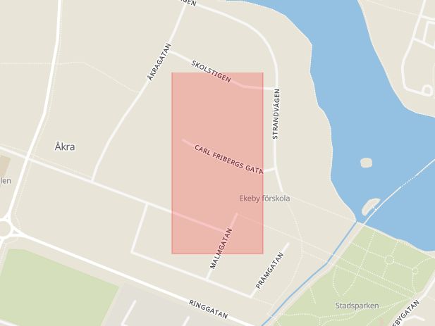 Karta som med röd fyrkant ramar in Ekebygården, Barbro, Sala, Västmanlands län