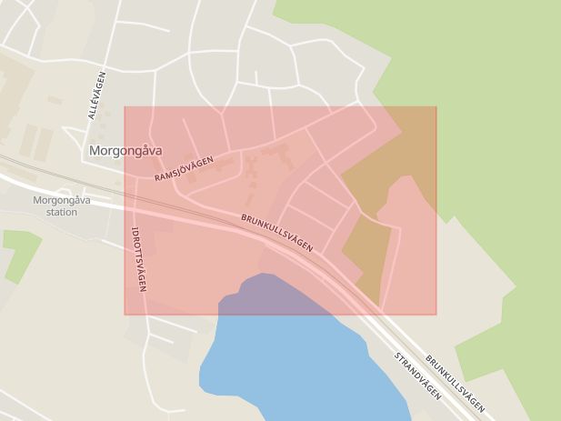 Karta som med röd fyrkant ramar in Morgongåva, Ramsjövägen, Heby, Uppsala län