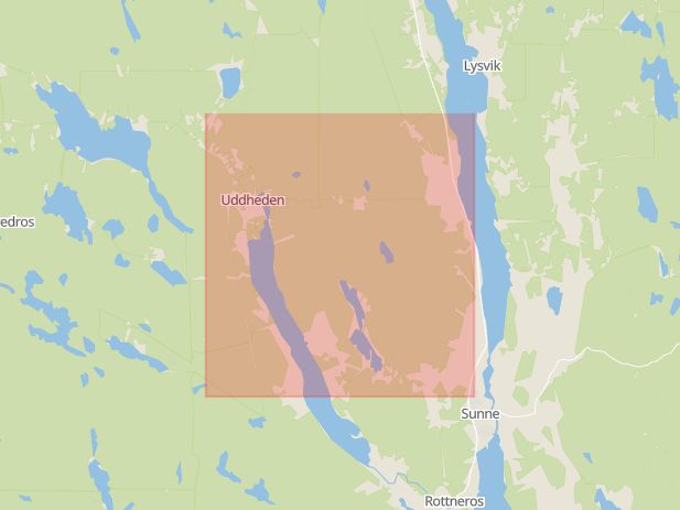 Karta som med röd fyrkant ramar in Gräsmarksvägen, Sunne, Värmlands län