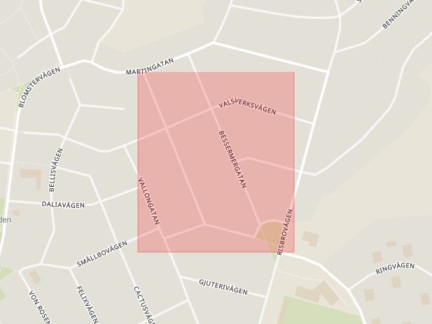 Karta som med röd fyrkant ramar in Lancashiregatan, Fagersta, Västmanlands län