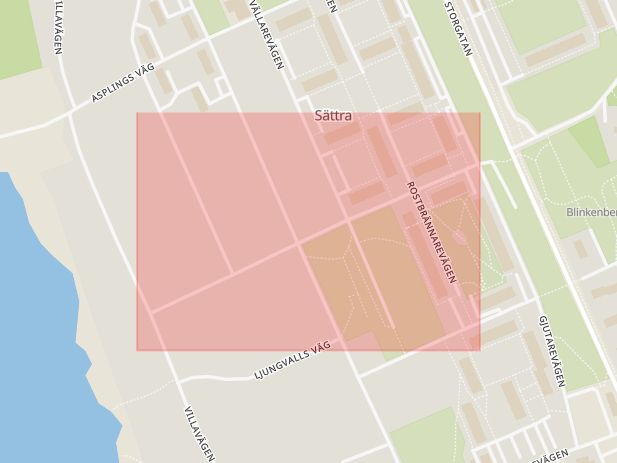 Karta som med röd fyrkant ramar in Sättra, Hagfors, Värmlands län