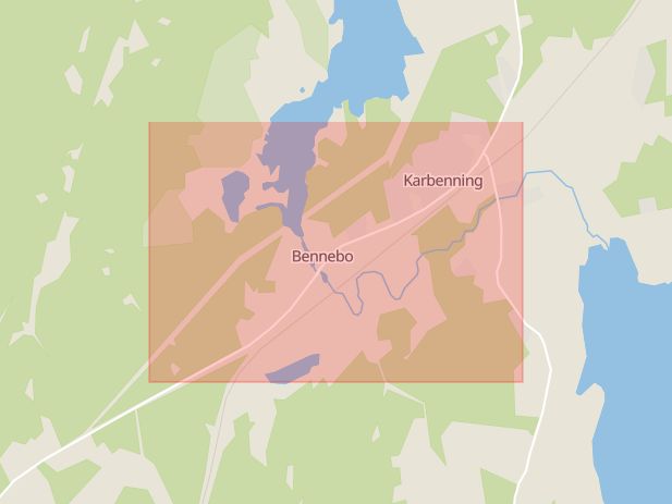 Karta som med röd fyrkant ramar in Karbenning, Myggberget, Norberg, Västmanlands län