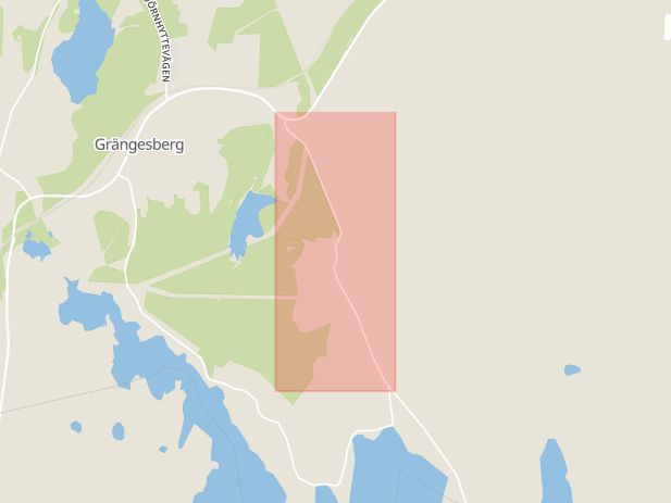 Karta som med röd fyrkant ramar in Södra Hällsjövägen, Ludvika, Dalarnas län