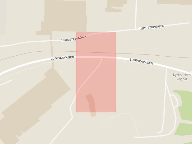 Karta som med röd fyrkant ramar in Ludvikavägen, Folkets Park, Ludvika, Dalarnas län