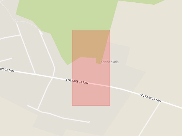 Karta som med röd fyrkant ramar in Karlbo Skola, Folkaregatan, Avesta, Dalarnas län