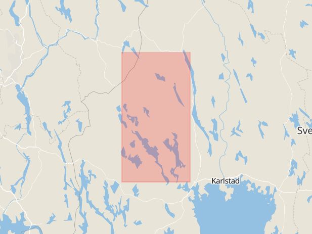 Karta som med röd fyrkant ramar in Värmland, Karlstad, Kronoparken, Skattkärr, Arvika, Kristinehamn, Torsby, Storfors, Värmlands län
