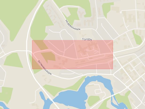Karta som med röd fyrkant ramar in Lasarettsvägen, Torsby, Värmlands län