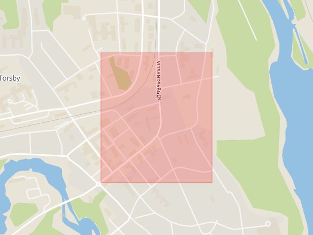 Karta som med röd fyrkant ramar in Kyrkogatan, Torsby, Värmlands län