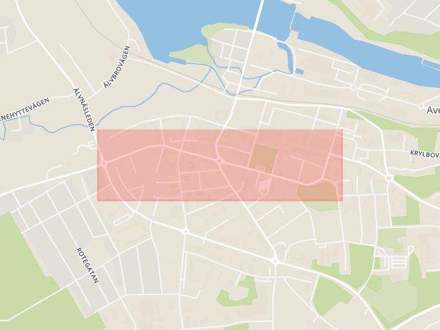 Karta som med röd fyrkant ramar in Corneliusgatan, Avesta, Dalarnas län