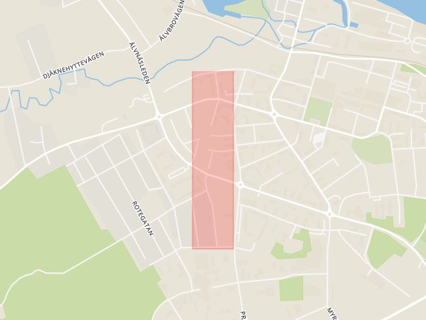 Karta som med röd fyrkant ramar in Garmakaregatan, Avesta, Dalarnas län
