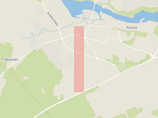 Karta som med röd fyrkant ramar in Prästgatan, Avesta, Dalarnas län