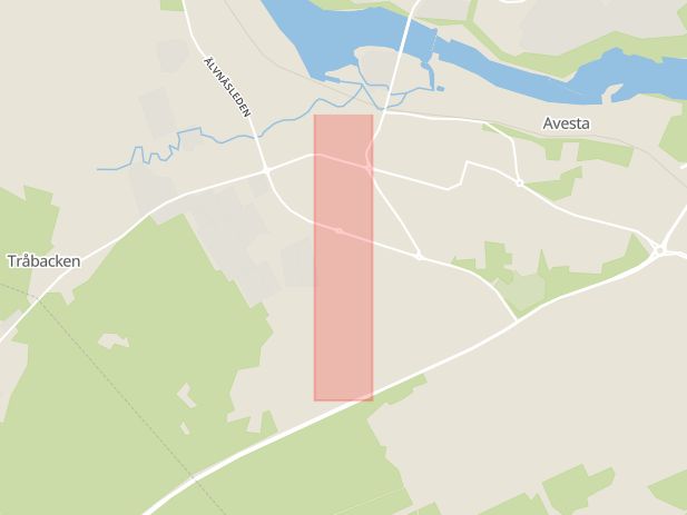 Karta som med röd fyrkant ramar in Prästgatan, Avesta, Dalarnas län