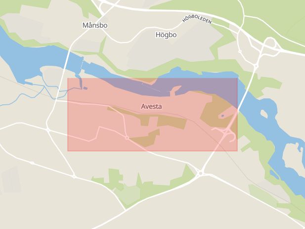 Karta som med röd fyrkant ramar in Koppardalsvägen, Avesta, Dalarnas län