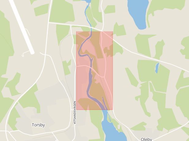 Karta som med röd fyrkant ramar in Olebyvägen, Torsby, Värmlands län