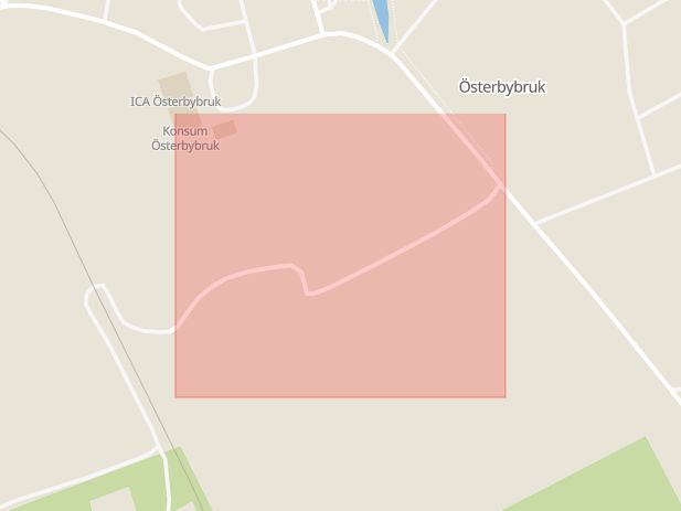 Karta som med röd fyrkant ramar in Herrgårdsvägen, Österbybruk, Östhammar, Uppsala län