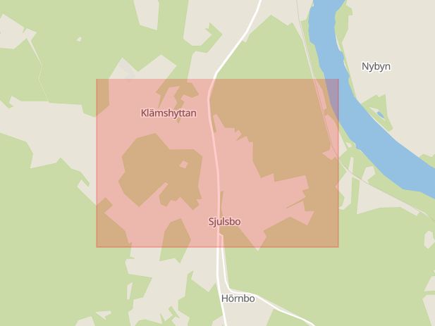 Karta som med röd fyrkant ramar in Klämshyttan, Sjulsbo, Hedemora, Dalarnas län