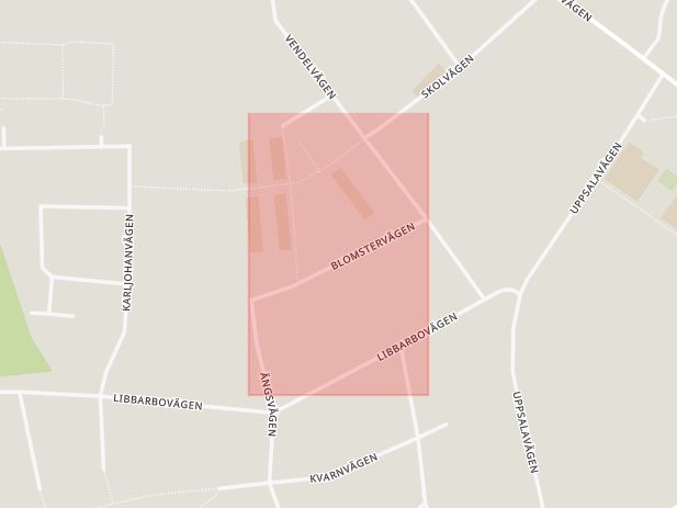 Karta som med röd fyrkant ramar in Örbyhus, Blomstervägen, Tierp, Uppsala län