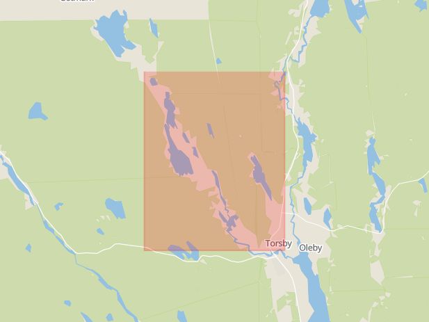 Karta som med röd fyrkant ramar in Östmarksvägen, Torsby, Värmlands län