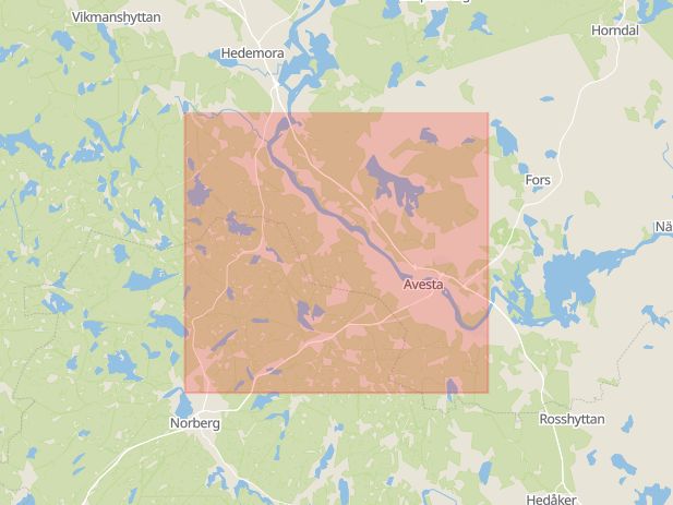 Karta som med röd fyrkant ramar in Avesta, Västmanlands Län, Norberg
