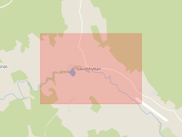 Karta som med röd fyrkant ramar in Davidshyttan, Hedemora, Dalarnas län