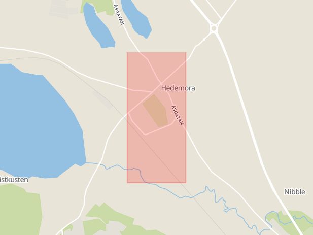 Karta som med röd fyrkant ramar in Sturegatan, Hedemora, Dalarnas län