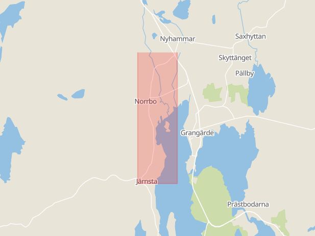 Karta som med röd fyrkant ramar in Norrbovägen, Nyhammar, Ludvika, Dalarnas län