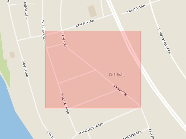 Karta som med röd fyrkant ramar in Vårgatan, Hedemora, Dalarnas län