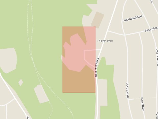 Karta som med röd fyrkant ramar in Folkets Park, Hedemora, Dalarnas län
