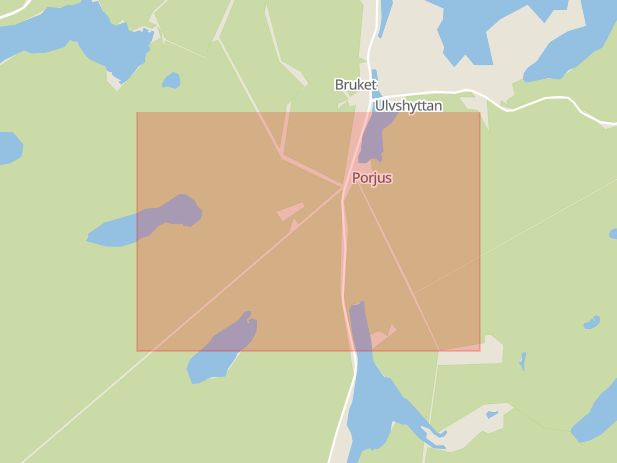 Karta som med röd fyrkant ramar in Ulvshyttan, Säter, Dalarnas län