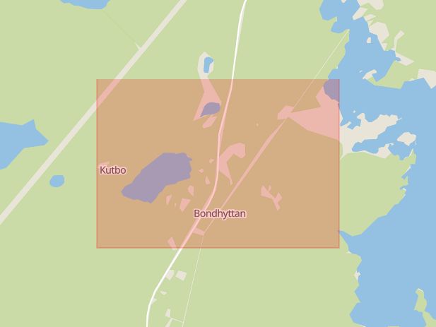 Karta som med röd fyrkant ramar in Bondhyttan, Säter, Dalarnas län