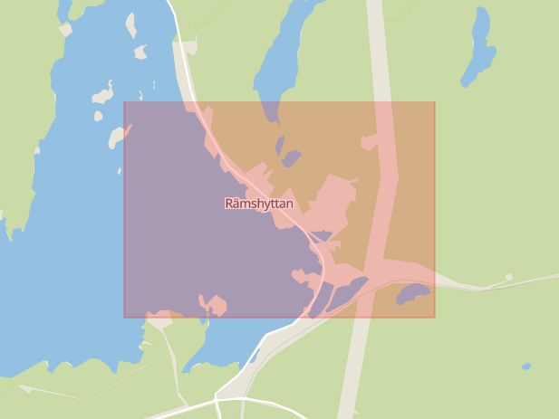 Karta som med röd fyrkant ramar in Rämshyttan, Borlänge Kommun, Borlänge, Dalarnas län
